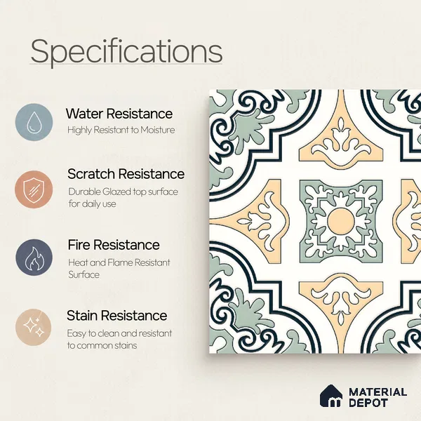 Moroccan Wall & Floor Tile TL 10461 Exotic 1 ft x 1 ft Vitrified Matte Finish - 9.5 mm | Suitable for Bathroom, Kitchen, Balcony | 2 mm Spacer is Mandatory | Please Expect a Slight Variation of Pattern