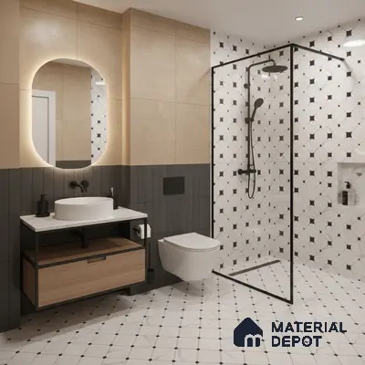 Moroccan Wall & Floor Tile TL 10462 Greybel 1 ft x 1 ft Vitrified Matte Finish - 9.5 mm | Suitable For Living Room, Bedroom, Kitchen | 2 mm Spacer is Mandatory | Please Expect a Slight Variation of Pattern