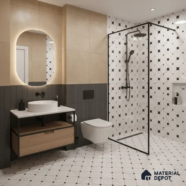 Moroccan Wall & Floor Tile TL 10462 Greybel 1 ft x 1 ft Vitrified Matte Finish - 9.5 mm | Suitable For Living Room, Bedroom, Kitchen | 2 mm Spacer is Mandatory | Please Expect a Slight Variation of Pattern