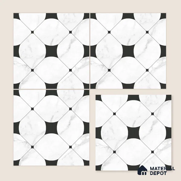Moroccan Wall & Floor Tile TL 10462 Greybel Monochrome 1 ft x 1 ft Vitrified Matte Finish - 9.5 mm | Suitable for Bathroom, Kitchen, Entryway | 2 mm Spacer is Mandatory | Please Expect a Slight Variation of Pattern