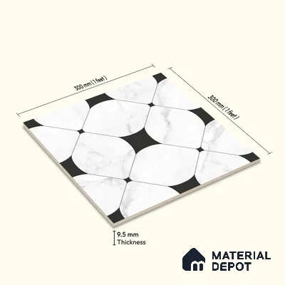 Moroccan Wall & Floor Tile TL 10462 Greybel Monochrome 1 ft x 1 ft Vitrified Matte Finish - 9.5 mm | Suitable for Bathroom, Kitchen, Entryway | 2 mm Spacer is Mandatory | Please Expect a Slight Variation of Pattern