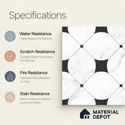 Moroccan Wall & Floor Tile TL 10462 Greybel Monochrome 1 ft x 1 ft Vitrified Matte Finish - 9.5 mm | Suitable for Bathroom, Kitchen, Entryway | 2 mm Spacer is Mandatory | Please Expect a Slight Variation of Pattern