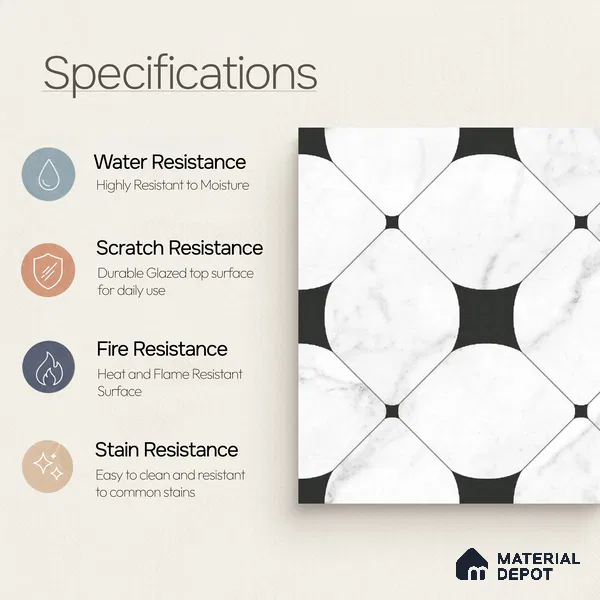 Moroccan Wall & Floor Tile TL 10462 Greybel Monochrome 1 ft x 1 ft Vitrified Matte Finish - 9.5 mm | Suitable for Bathroom, Kitchen, Entryway | 2 mm Spacer is Mandatory | Please Expect a Slight Variation of Pattern