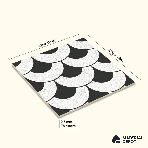 Moroccan Wall & Floor Tile TL 10463 Lyon Monochrome 1 ft x 1 ft Vitrified Matte Finish - 9.5 mm | Suitable for Bathroom, Kitchen, Entryway | 2 mm Spacer is Mandatory | Please Expect a Slight Variation of Pattern