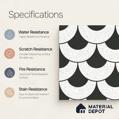 Moroccan Wall & Floor Tile TL 10463 Lyon Monochrome 1 ft x 1 ft Vitrified Matte Finish - 9.5 mm | Suitable for Bathroom, Kitchen, Entryway | 2 mm Spacer is Mandatory | Please Expect a Slight Variation of Pattern