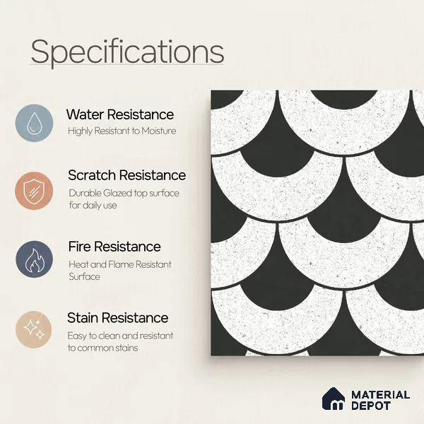 Moroccan Wall & Floor Tile TL 10463 Lyon Monochrome 1 ft x 1 ft Vitrified Matte Finish - 9.5 mm | Suitable for Bathroom, Kitchen, Entryway | 2 mm Spacer is Mandatory | Please Expect a Slight Variation of Pattern