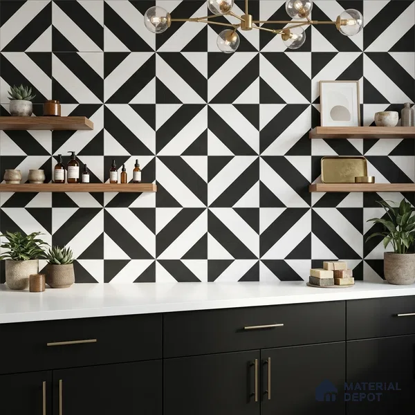 Moroccan Wall & Floor Tile TL 10464 Midnight Monochrome 1 ft x 1 ft Vitrified Matte Finish - 9.5 mm | Suitable for Bathroom, Kitchen, Balcony | 2 mm Spacer is Mandatory | Please Expect a Slight Variation of Pattern