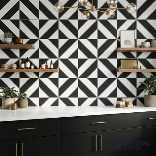 Moroccan Wall & Floor Tile TL 10464 Midnight Monochrome 1 ft x 1 ft Vitrified Matte Finish - 9.5 mm | Suitable for Bathroom, Kitchen, Balcony | 2 mm Spacer is Mandatory | Please Expect a Slight Variation of Pattern | Image 06