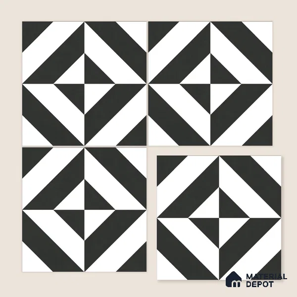 Moroccan Wall & Floor Tile TL 10464 Midnight Monochrome 1 ft x 1 ft Vitrified Matte Finish - 9.5 mm | Suitable for Bathroom, Kitchen, Balcony | 2 mm Spacer is Mandatory | Please Expect a Slight Variation of Pattern