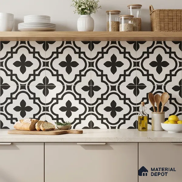 Moroccan Wall & Floor Tile TL 10465 Romano Monochrome 1 ft x 1 ft Vitrified Matte Finish - 9.5 mm | Suitable for Bathroom, Kitchen, Balcony | 2 mm Spacer is Mandatory | Please Expect a Slight Variation of Pattern