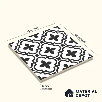 Moroccan Wall & Floor Tile TL 10465 Romano Monochrome 1 ft x 1 ft Vitrified Matte Finish - 9.5 mm | Suitable for Bathroom, Kitchen, Balcony | 2 mm Spacer is Mandatory | Please Expect a Slight Variation of Pattern