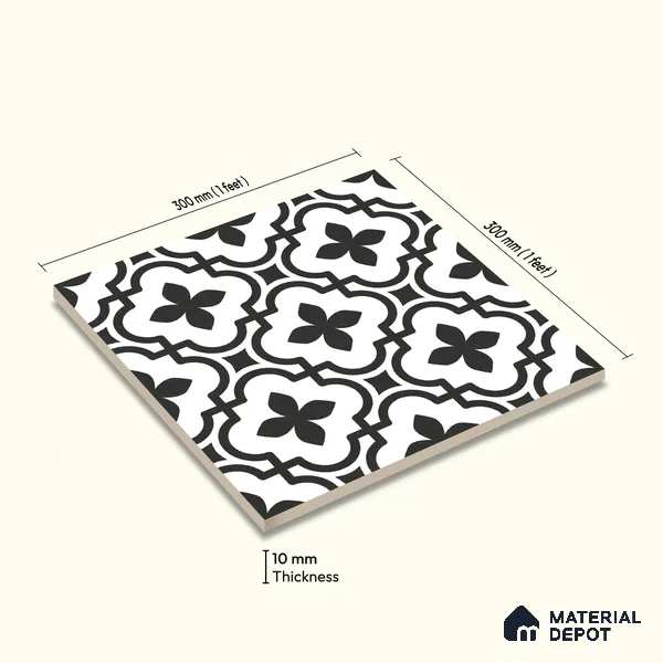 Moroccan Wall & Floor Tile TL 10465 Romano Monochrome 1 ft x 1 ft Vitrified Matte Finish - 9.5 mm | Suitable for Bathroom, Kitchen, Balcony | 2 mm Spacer is Mandatory | Please Expect a Slight Variation of Pattern