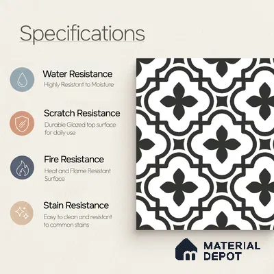 Moroccan Wall & Floor Tile TL 10465 Romano Monochrome 1 ft x 1 ft Vitrified Matte Finish - 9.5 mm | Suitable for Bathroom, Kitchen, Balcony | 2 mm Spacer is Mandatory | Please Expect a Slight Variation of Pattern