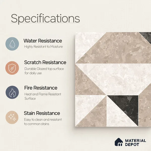 Moroccan Wall & Floor Tile TL 10466 Stanza 1 ft x 1 ft Vitrified Matte Finish - 9.5 mm | Suitable for Bathroom, Kitchen, Balcony | 2 mm Spacer is Mandatory | Please Expect a Slight Variation of Pattern