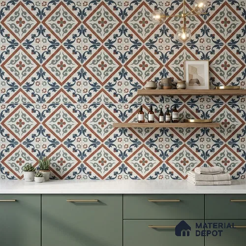 Moroccan Wall & Floor Tile TL 10467 Storm Blue 1 ft x 1 ft Vitrified Matte Finish - 9.5 mm | Suitable for Bathroom, Kitchen, Balcony | 2 mm Spacer is Mandatory | Please Expect a Slight Variation of Pattern | Image 07