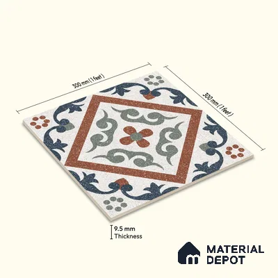 Moroccan Wall & Floor Tile TL 10467 Storm Blue 1 ft x 1 ft Vitrified Matte Finish - 9.5 mm | Suitable for Bathroom, Kitchen, Balcony | 2 mm Spacer is Mandatory | Please Expect a Slight Variation of Pattern