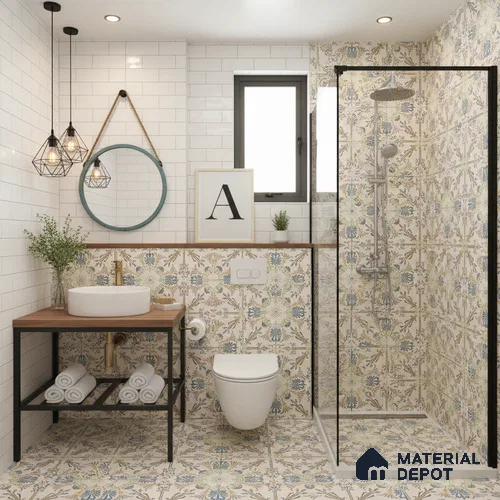 Moroccan Wall & Floor Tile TL 10468 Brisa 1 ft x 1 ft Vitrified Glue Granula Matte Finish - 9.5 mm | Suitable for Bathroom, Kitchen, Balcony | 2 mm Spacer is Mandatory | Please Expect a Slight Variation of Pattern