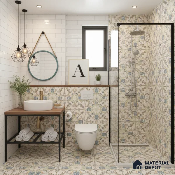 Moroccan Wall & Floor Tile TL 10468 Brisa 1 ft x 1 ft Vitrified Glue Granula Matte Finish - 9.5 mm | Suitable For Living Room, Bedroom, Kitchen | 2 mm Spacer is Mandatory | Please Expect a Slight Variation of Pattern (Sample)
