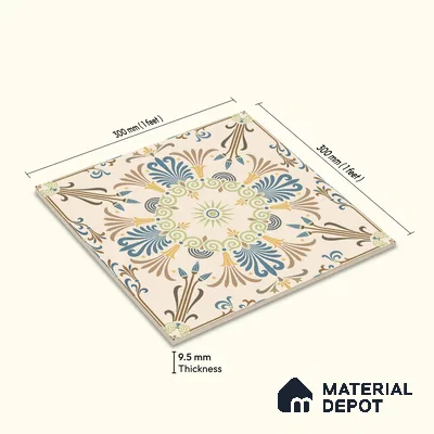 Moroccan Wall & Floor Tile TL 10468 Brisa 1 ft x 1 ft Vitrified Glue Granula Matte Finish - 9.5 mm | Suitable for Bathroom, Kitchen, Balcony | 2 mm Spacer is Mandatory | Please Expect a Slight Variation of Pattern