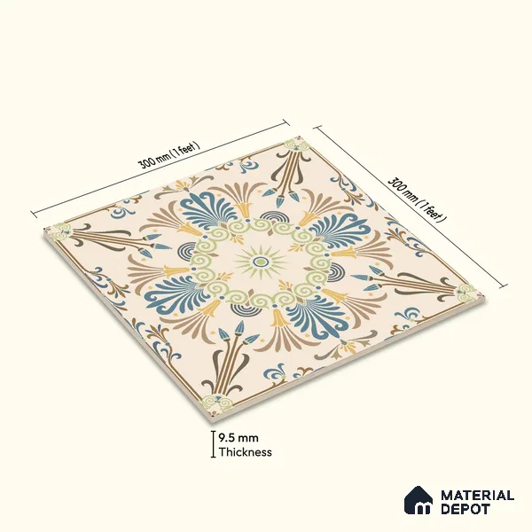 Moroccan Wall & Floor Tile TL 10468 Brisa 1 ft x 1 ft Vitrified Glue Granula Matte Finish - 9.5 mm | Suitable for Bathroom, Kitchen, Balcony | 2 mm Spacer is Mandatory | Please Expect a Slight Variation of Pattern