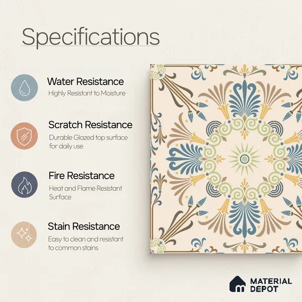 Moroccan Wall & Floor Tile TL 10468 Brisa 1 ft x 1 ft Vitrified Glue Granula Matte Finish - 9.5 mm | Suitable for Bathroom, Kitchen, Balcony | 2 mm Spacer is Mandatory | Please Expect a Slight Variation of Pattern