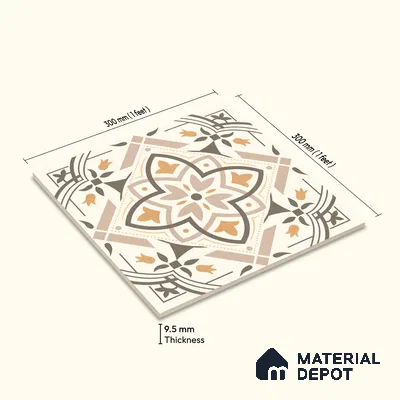 Moroccan Wall & Floor Tile TL 10469 Davis 1 ft x 1 ft Vitrified Glue Granula Matte Finish - 9.5 mm | Suitable for Bathroom, Kitchen, Balcony | 2 mm Spacer is Mandatory | Please Expect a Slight Variation of Pattern
