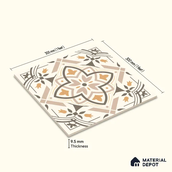 Moroccan Wall & Floor Tile TL 10469 Davis 1 ft x 1 ft Vitrified Glue Granula Matte Finish - 9.5 mm | Suitable for Bathroom, Kitchen, Balcony | 2 mm Spacer is Mandatory | Please Expect a Slight Variation of Pattern