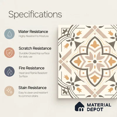 Moroccan Wall & Floor Tile TL 10469 Davis 1 ft x 1 ft Vitrified Glue Granula Matte Finish - 9.5 mm | Suitable for Bathroom, Kitchen, Balcony | 2 mm Spacer is Mandatory | Please Expect a Slight Variation of Pattern