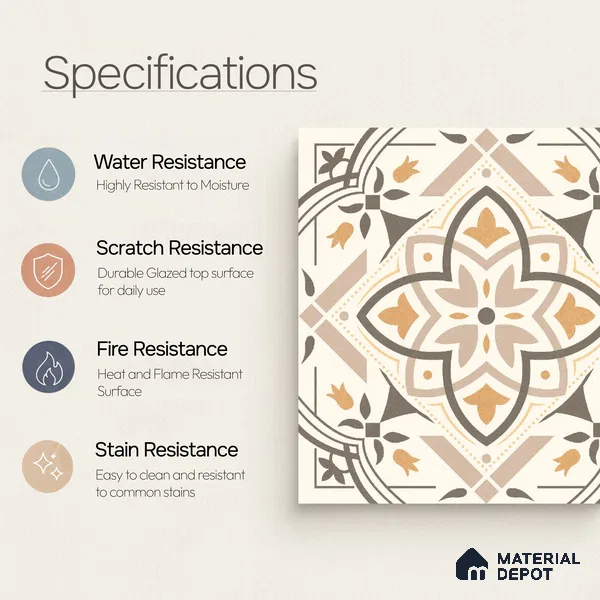 Moroccan Wall & Floor Tile TL 10469 Davis 1 ft x 1 ft Vitrified Glue Granula Matte Finish - 9.5 mm | Suitable for Bathroom, Kitchen, Balcony | 2 mm Spacer is Mandatory | Please Expect a Slight Variation of Pattern