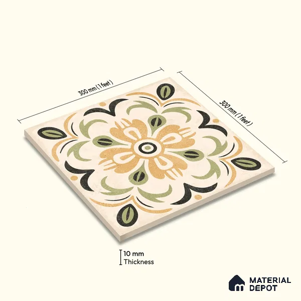 Moroccan Wall Tile TL 10470 Dublin 1 ft x 1 ft Vitrified Glue Granula Matte Finish - 9.5 mm | Suitable for Bathroom, Kitchen, Balcony | 2 mm Spacer is Mandatory | Please Expect a Slight Variation of Pattern