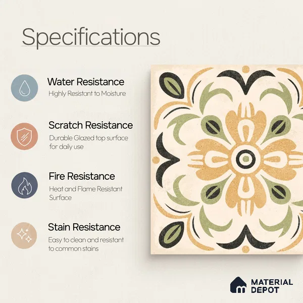 Moroccan Wall Tile TL 10470 Dublin 1 ft x 1 ft Vitrified Glue Granula Matte Finish - 9.5 mm | Suitable for Bathroom, Kitchen, Balcony | 2 mm Spacer is Mandatory | Please Expect a Slight Variation of Pattern