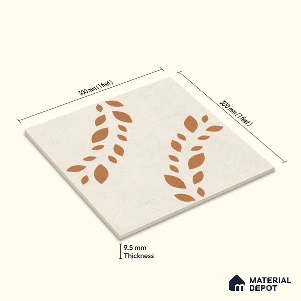 Moroccan Wall Tile TL 10471 Flare 1 ft x 1 ft Vitrified Glue Granula Matte Finish - 9.5 mm | Suitable for Bathroom, Kitchen, Balcony | 2 mm Spacer is Mandatory | Please Expect a Slight Variation of Pattern