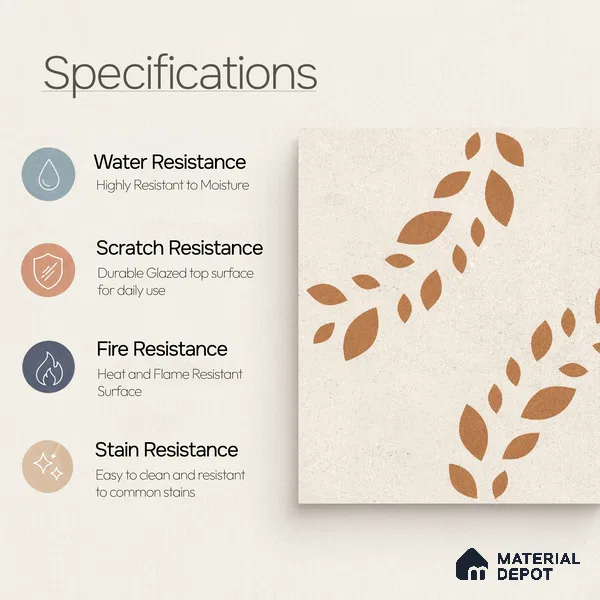 Moroccan Wall Tile TL 10471 Flare 1 ft x 1 ft Vitrified Glue Granula Matte Finish - 9.5 mm | Suitable for Bathroom, Kitchen, Balcony | 2 mm Spacer is Mandatory | Please Expect a Slight Variation of Pattern