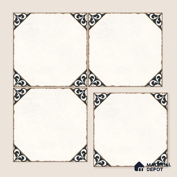 Moroccan Wall & Floor Athangudi Tile TL 10472 B Menta Black 1 ft x 1 ft Vitrified Glue Granula Matte Finish - 9.5 mm | Suitable for Bathroom, Kitchen, Balcony | 2 mm Spacer is Mandatory | Please Expect a Slight Variation of Pattern