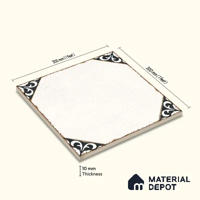 Moroccan Wall & Floor Athangudi Tile TL 10472 B Menta Black 1 ft x 1 ft Vitrified Glue Granula Matte Finish - 9.5 mm | Suitable for Bathroom, Kitchen, Balcony | 2 mm Spacer is Mandatory | Please Expect a Slight Variation of Pattern