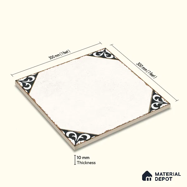 Moroccan Wall & Floor Athangudi Tile TL 10472 B Menta Black 1 ft x 1 ft Vitrified Glue Granula Matte Finish - 9.5 mm | Suitable for Bathroom, Kitchen, Balcony | 2 mm Spacer is Mandatory | Please Expect a Slight Variation of Pattern