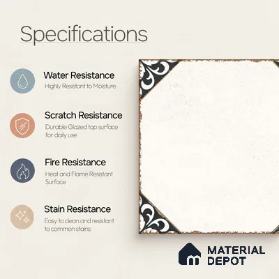 Moroccan Wall & Floor Athangudi Tile TL 10472 B Menta Black 1 ft x 1 ft Vitrified Glue Granula Matte Finish - 9.5 mm | Suitable for Bathroom, Kitchen, Balcony | 2 mm Spacer is Mandatory | Please Expect a Slight Variation of Pattern