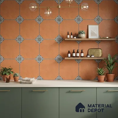 Moroccan Wall & Floor Athangudi Tile TL 10472 C Menta Brown 1 ft x 1 ft Vitrified Glue Granula Matte Finish - 9.5 mm | Suitable for Bathroom, Kitchen, Balcony | 2 mm Spacer is Mandatory | Please Expect a Slight Variation of Pattern