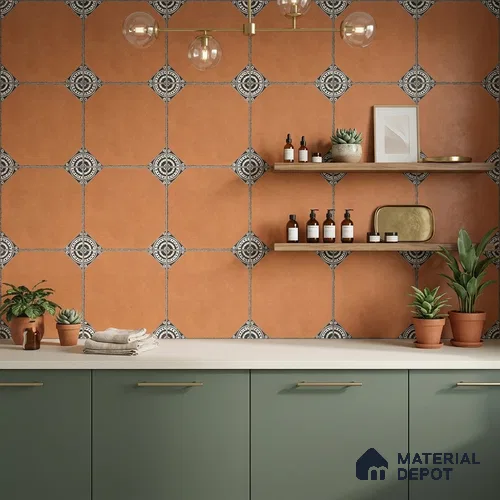 Moroccan Wall & Floor Athangudi Tile TL 10472 C Menta Brown 1 ft x 1 ft Vitrified Glue Granula Matte Finish - 9.5 mm | Suitable for Bathroom, Kitchen, Balcony | 2 mm Spacer is Mandatory | Please Expect a Slight Variation of Pattern