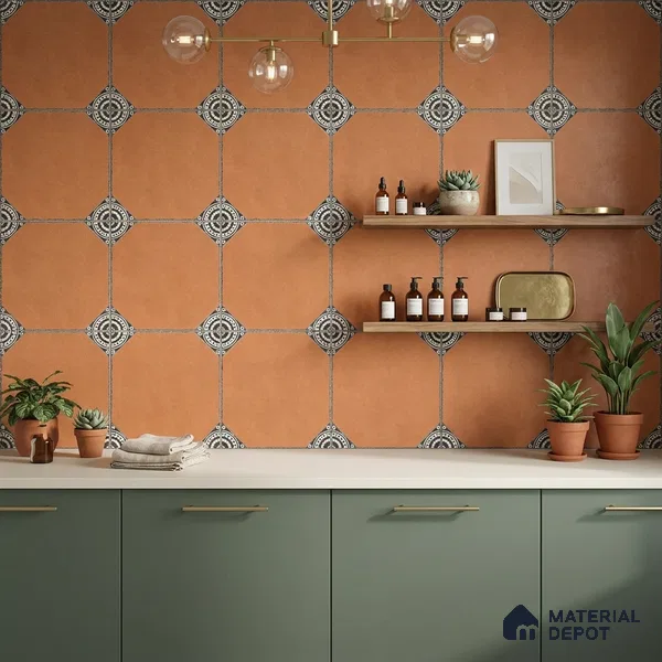 Moroccan Wall & Floor Athangudi Tile TL 10472 C Menta Brown 1 ft x 1 ft Vitrified Glue Granula Matte Finish - 9.5 mm | Suitable for Bathroom, Kitchen, Balcony | 2 mm Spacer is Mandatory | Please Expect a Slight Variation of Pattern