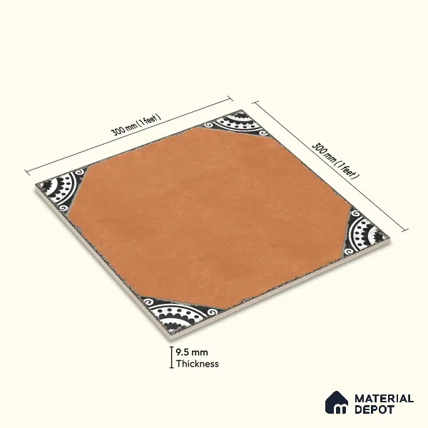 Moroccan Wall & Floor Athangudi Tile TL 10472 C Menta Brown 1 ft x 1 ft Vitrified Glue Granula Matte Finish - 9.5 mm | Suitable for Bathroom, Kitchen, Balcony | 2 mm Spacer is Mandatory | Please Expect a Slight Variation of Pattern