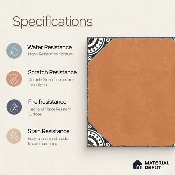 Moroccan Wall & Floor Athangudi Tile TL 10472 C Menta Brown 1 ft x 1 ft Vitrified Glue Granula Matte Finish - 9.5 mm | Suitable for Bathroom, Kitchen, Balcony | 2 mm Spacer is Mandatory | Please Expect a Slight Variation of Pattern