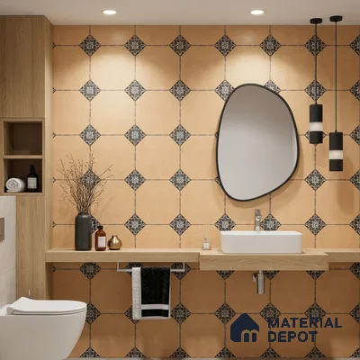 Moroccan Wall & Floor Athangudi Tile TL 10472 D Menta Yellow 1 ft x 1 ft Vitrified Glue Granula Matte Finish - 9.5 mm | Suitable for Bathroom, Kitchen, Balcony | 2 mm Spacer is Mandatory | Please Expect a Slight Variation of Pattern