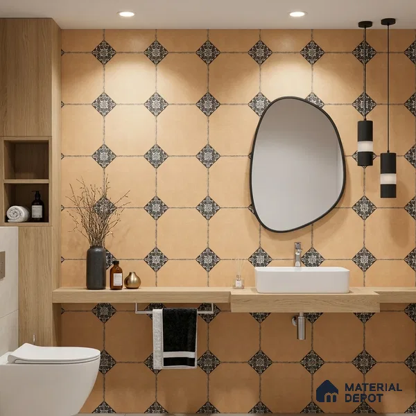 Moroccan Wall & Floor Athangudi Tile TL 10472 D Menta Yellow 1 ft x 1 ft Vitrified Glue Granula Matte Finish - 9.5 mm | Suitable for Bathroom, Kitchen, Balcony | 2 mm Spacer is Mandatory | Please Expect a Slight Variation of Pattern