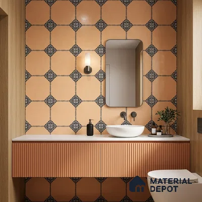 Moroccan Wall & Floor Athangudi Tile TL 10472 D Menta Yellow 1 ft x 1 ft Vitrified Glue Granula Matte Finish - 9.5 mm | Suitable for Bathroom, Kitchen, Balcony | 2 mm Spacer is Mandatory | Please Expect a Slight Variation of Pattern