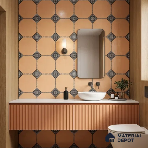 Moroccan Wall & Floor Athangudi Tile TL 10472 D Menta Yellow 1 ft x 1 ft Vitrified Glue Granula Matte Finish - 9.5 mm | Suitable for Bathroom, Kitchen, Balcony | 2 mm Spacer is Mandatory | Please Expect a Slight Variation of Pattern