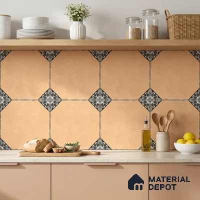 Moroccan Wall & Floor Athangudi Tile TL 10472 D Menta Yellow 1 ft x 1 ft Vitrified Glue Granula Matte Finish - 9.5 mm | Suitable for Bathroom, Kitchen, Balcony | 2 mm Spacer is Mandatory | Please Expect a Slight Variation of Pattern