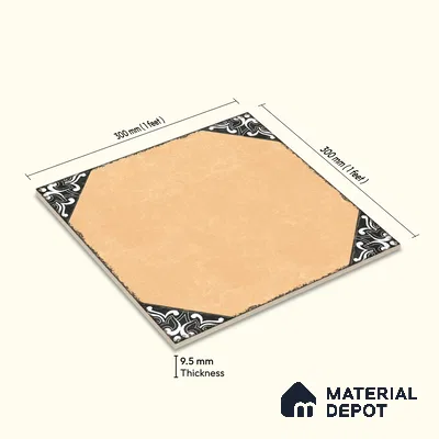 Moroccan Wall & Floor Athangudi Tile TL 10472 D Menta Yellow 1 ft x 1 ft Vitrified Glue Granula Matte Finish - 9.5 mm | Suitable for Bathroom, Kitchen, Balcony | 2 mm Spacer is Mandatory | Please Expect a Slight Variation of Pattern