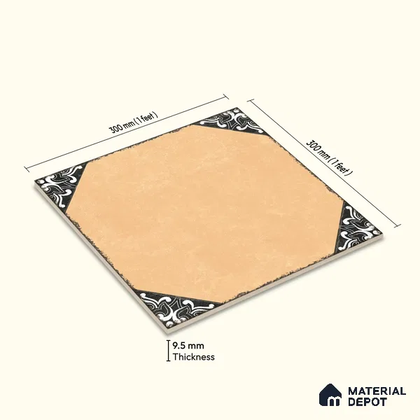 Moroccan Wall & Floor Athangudi Tile TL 10472 D Menta Yellow 1 ft x 1 ft Vitrified Glue Granula Matte Finish - 9.5 mm | Suitable for Bathroom, Kitchen, Balcony | 2 mm Spacer is Mandatory | Please Expect a Slight Variation of Pattern