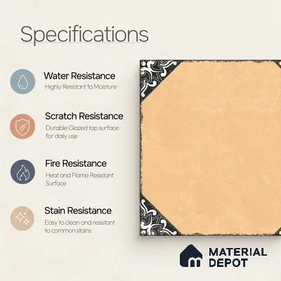 Moroccan Wall & Floor Athangudi Tile TL 10472 D Menta Yellow 1 ft x 1 ft Vitrified Glue Granula Matte Finish - 9.5 mm | Suitable for Bathroom, Kitchen, Balcony | 2 mm Spacer is Mandatory | Please Expect a Slight Variation of Pattern